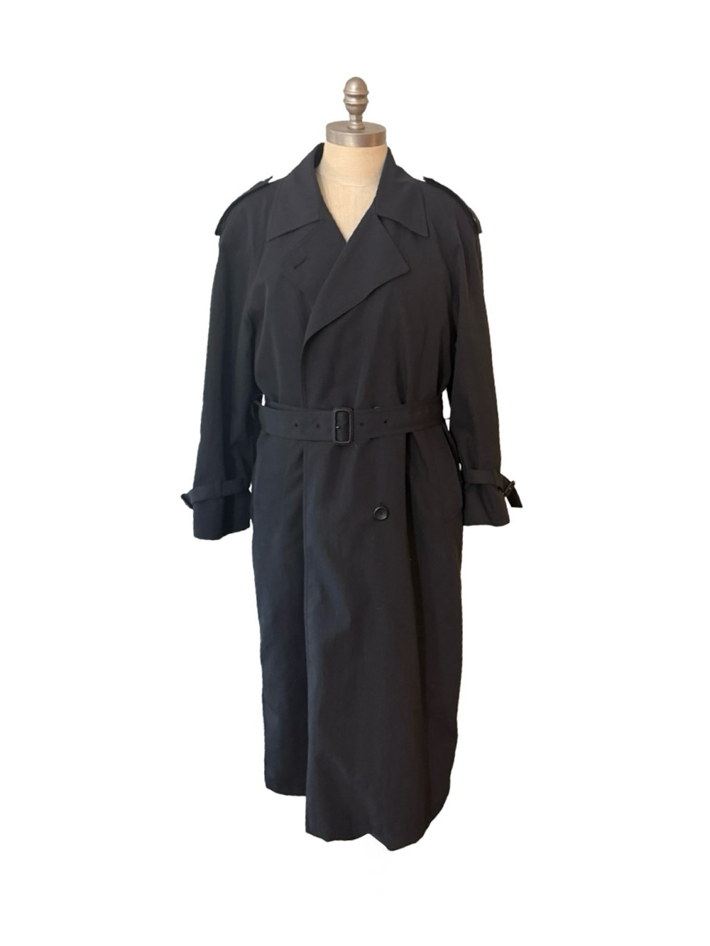 London Fog Black Double-Breasted Trench Coat with Belt - SZ 8